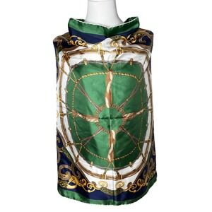 G. Meacci Firenze Equestrian Baroque Scarf Green Navy Gold Ivory 30" w/ Charm
